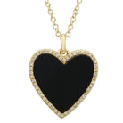 14K Gold Diamond Halo Medium Onyx Heart Pendant Necklace Yellow Gold Izakov Diamonds + Fine Jewelry