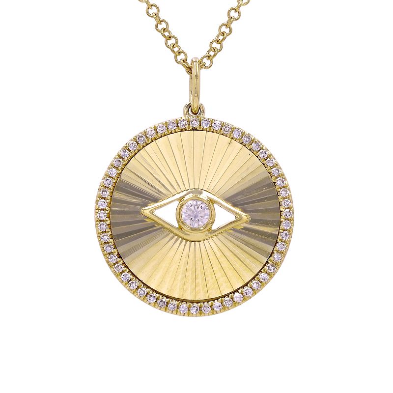 14K Gold Diamond Radiating Evil Eye Necklace Yellow Gold Necklaces by Izakov Diamonds + Fine Jewelry | Izakov