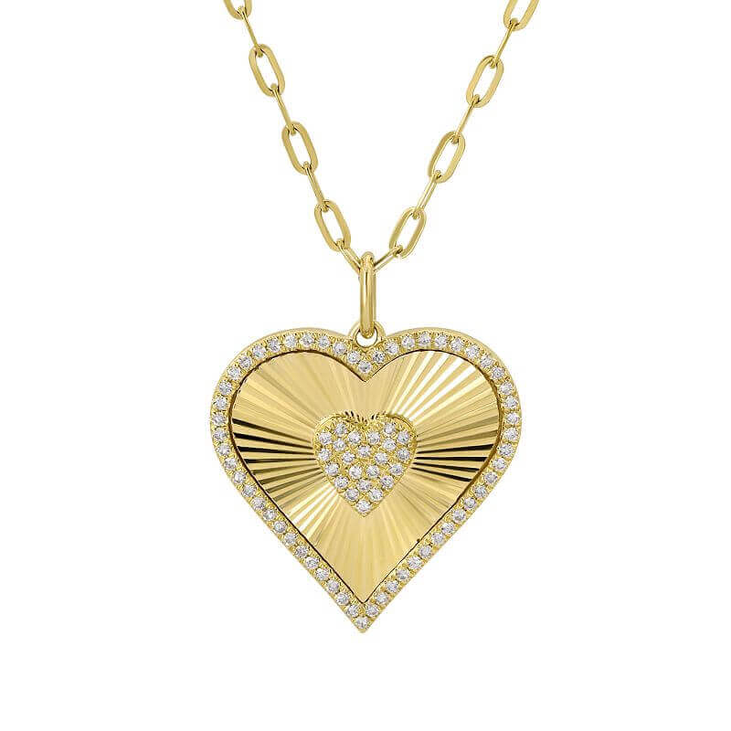 14K Gold Diamond Halo Radiating Heart Link Necklace - Necklaces - Izakov Diamonds + Fine Jewelry