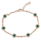 14K Gold Diamond Halo Turquoise Evil Eyes Bracelet Rose Gold Izakov Diamonds + Fine Jewelry