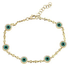 14K Gold Diamond Halo Turquoise Evil Eyes Bracelet Yellow Gold Izakov Diamonds + Fine Jewelry