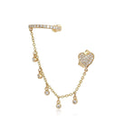 14K Gold Diamond Heart Dangling Bezels Ear Cuff Earring Single Yellow Gold Earrings by Izakov Diamonds + Fine Jewelry | Izakov