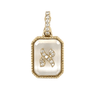 14K gold diamond Hebrew initial pendant with crystal and milgrain details, features pave set letter and diamond enhancer clasp.