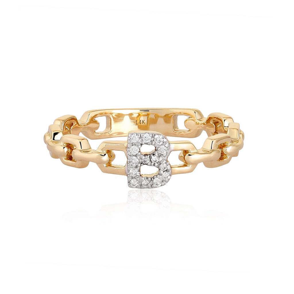 14K Gold Diamond Initial Links Ring - Rings - Izakov Diamonds + Fine Jewelry