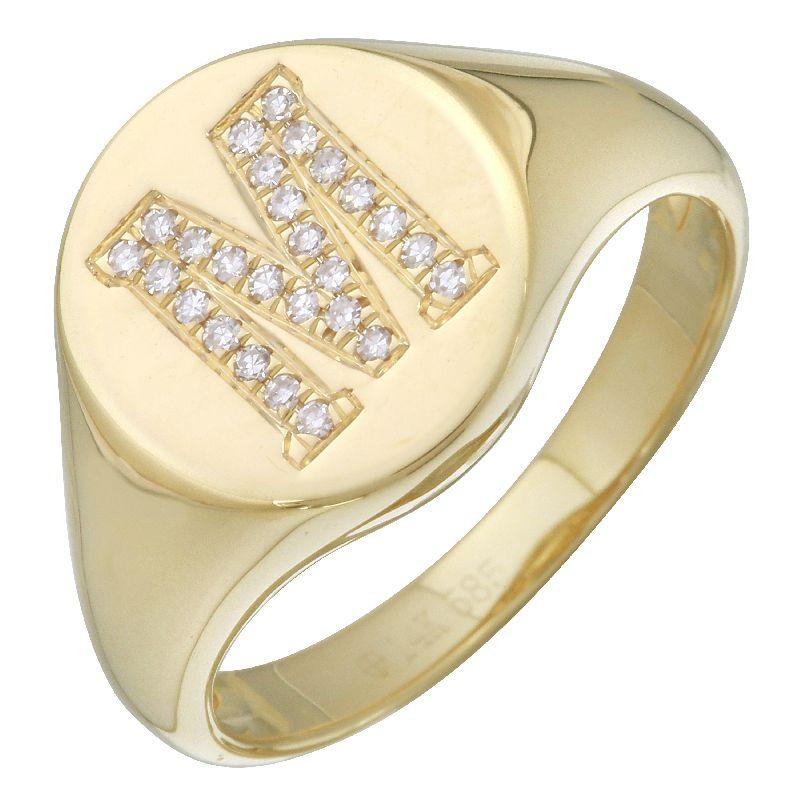 Gold signet ring with diamond-studded letter M from our exclusive jewelry collection