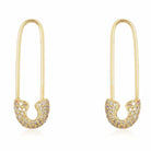 Elegant gold safety pin earrings adorned with sparkling diamonds from our luxury jewelry collection.