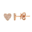 Rose gold heart-shaped stud earrings adorned with sparkling diamonds from our jewelry brand collection.