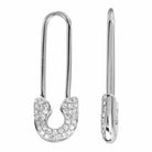 Sterling silver safety pin earrings with sparkling cubic zirconia accents, elegant jewelry piece from our collection.