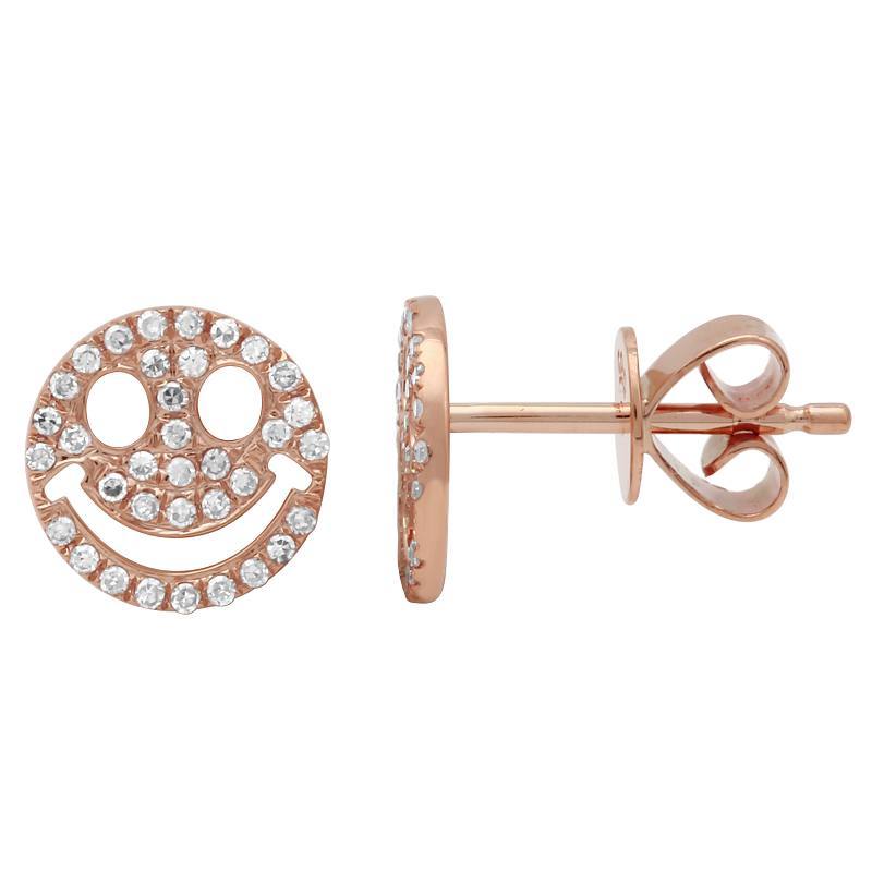 14K Gold Diamond Micro Pave Smiley Button Earrings - Earrings - Izakov Diamonds + Fine Jewelry
