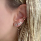 14K Gold Diamond Pave Chained Hearts Double Earring Single Earrings by Izakov Diamonds + Fine Jewelry | Izakov