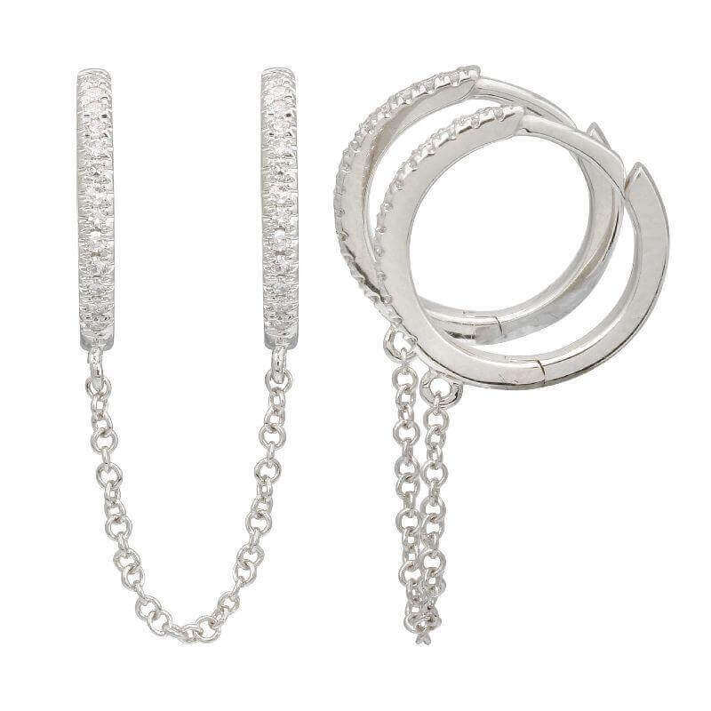 Elegant silver chain hoop earrings with sparkling diamonds from our luxurious jewelry collection.