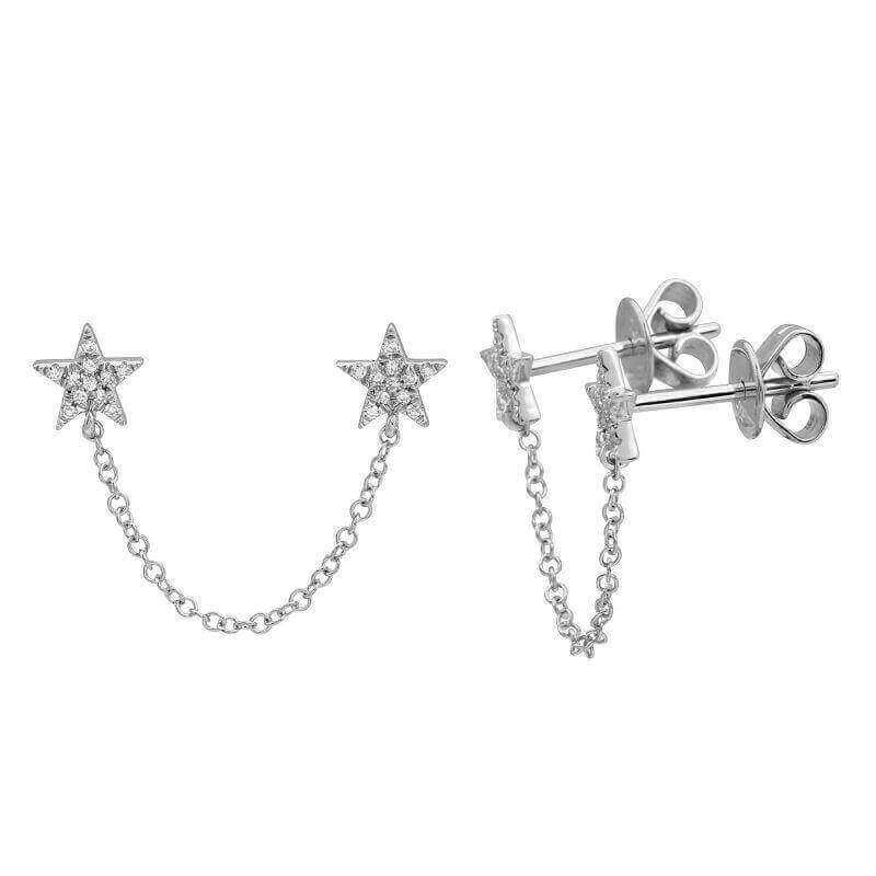 Sterling silver star stud earrings with delicate chain for elegant jewelry lovers