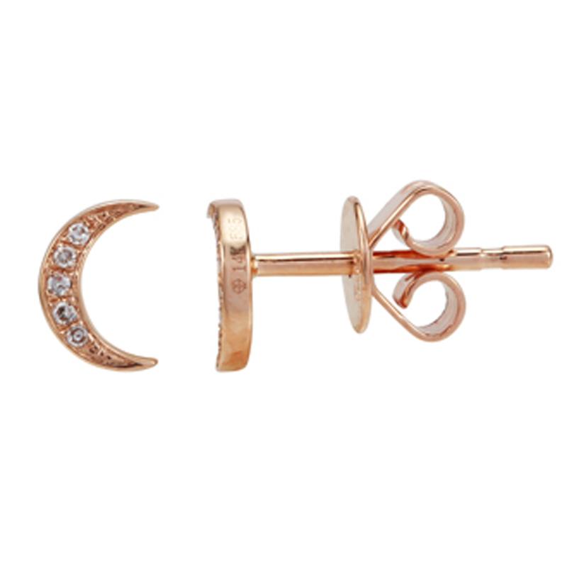 Crescent Moon hotsell CZ Stud Earrings Real 14K Rose Gold