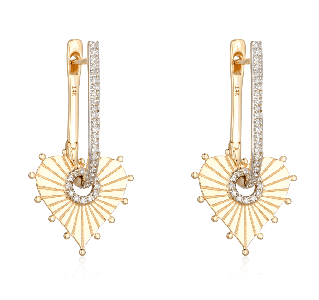 14k gold heart dangle earrings with diamond accents by our jewelry brand