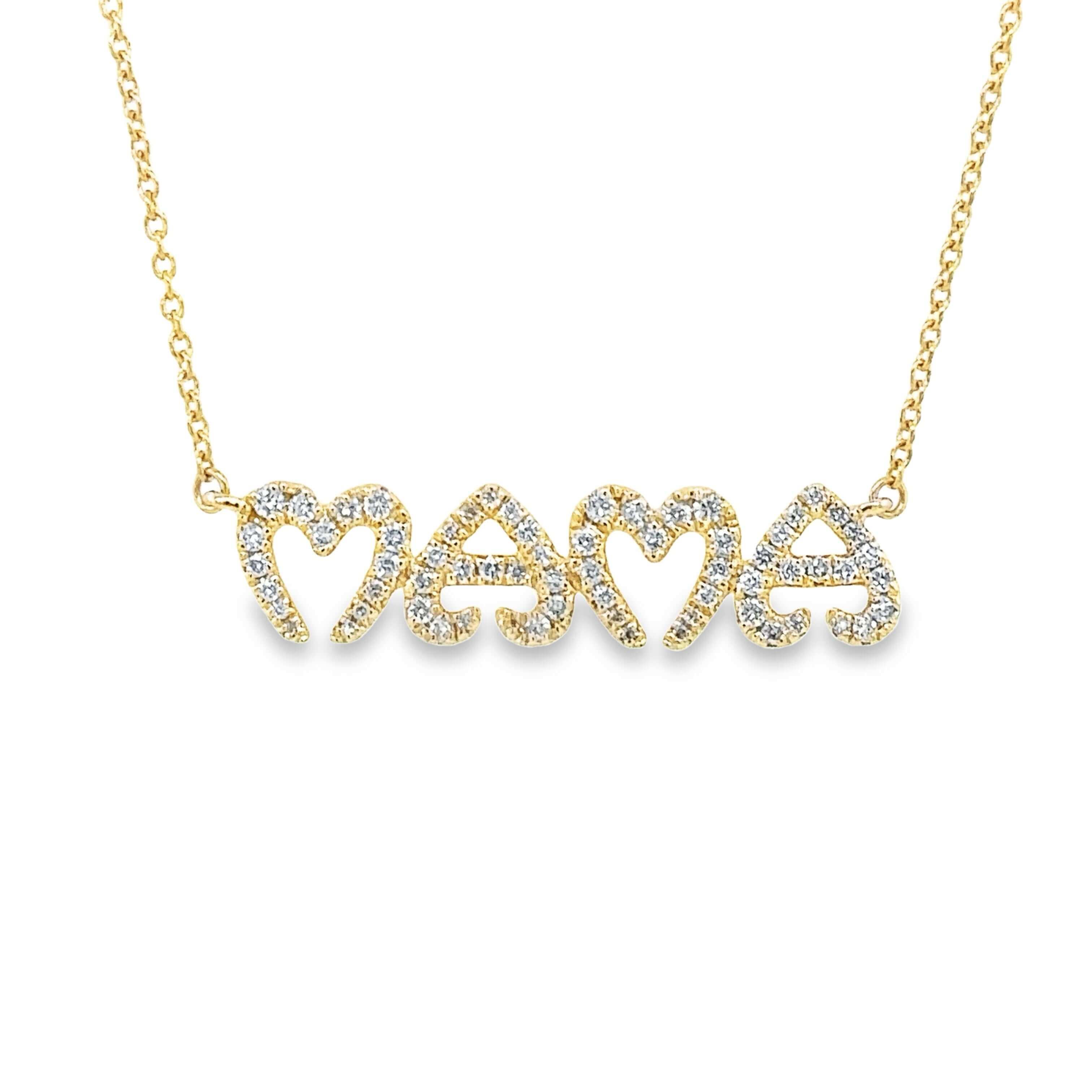 14K Gold Diamond Pave Hearts Font Mama Necklace - Necklaces - Izakov Diamonds + Fine Jewelry
