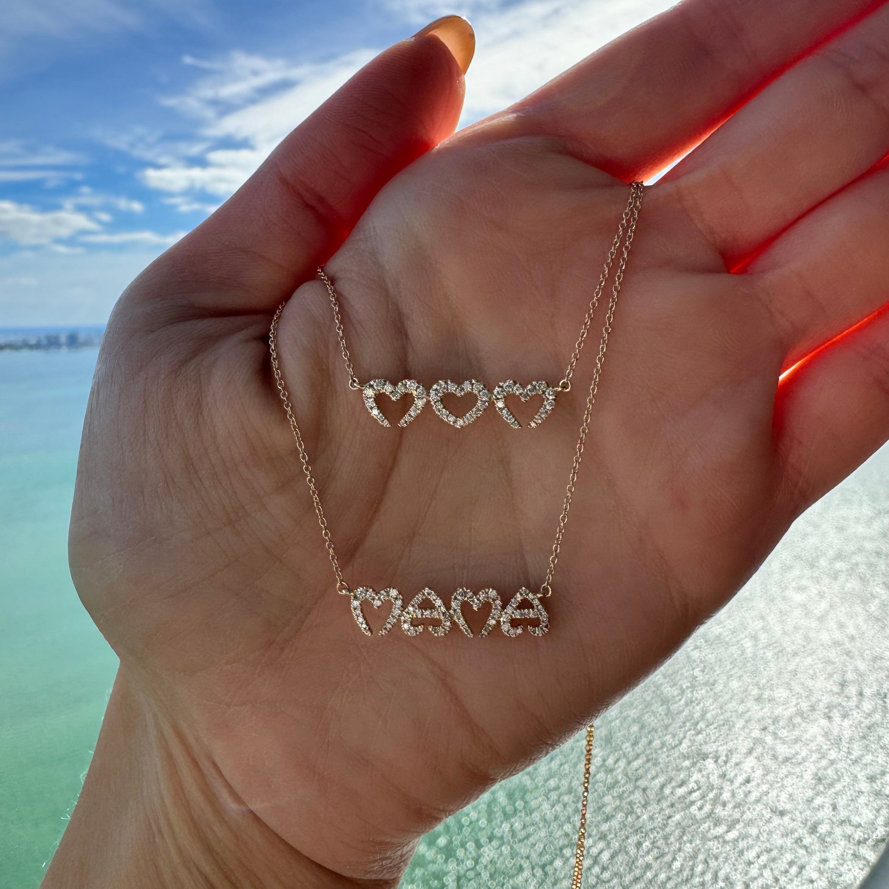 14K Gold Diamond Pave Hearts Font Mama Necklace Necklaces by Izakov Diamonds + Fine Jewelry | Izakov