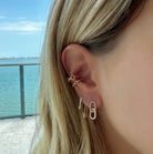 14K Gold Diamond Pearl Petite Safety Pin Earrings Pair Earrings by Izakov Diamonds + Fine Jewelry | Izakov