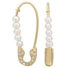 Elegant gold safety pin earrings adorned with pearls and diamonds from our jewelry brand collection.