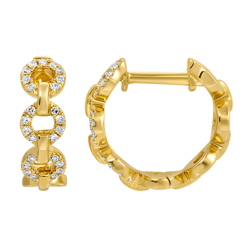 14K Gold Diamond Round Links Huggies - Earrings - Izakov Diamonds + Fine Jewelry