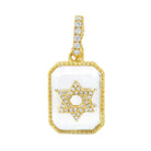 14K Gold Diamond Star of David on Crystal Pendant with pave set Hebrew letter and milgrain detailing.