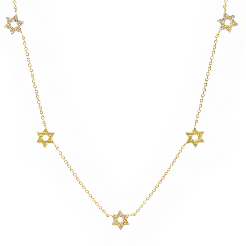 14K Gold Diamond Stars of David Station Necklace - Necklaces - Izakov Diamonds + Fine Jewelry