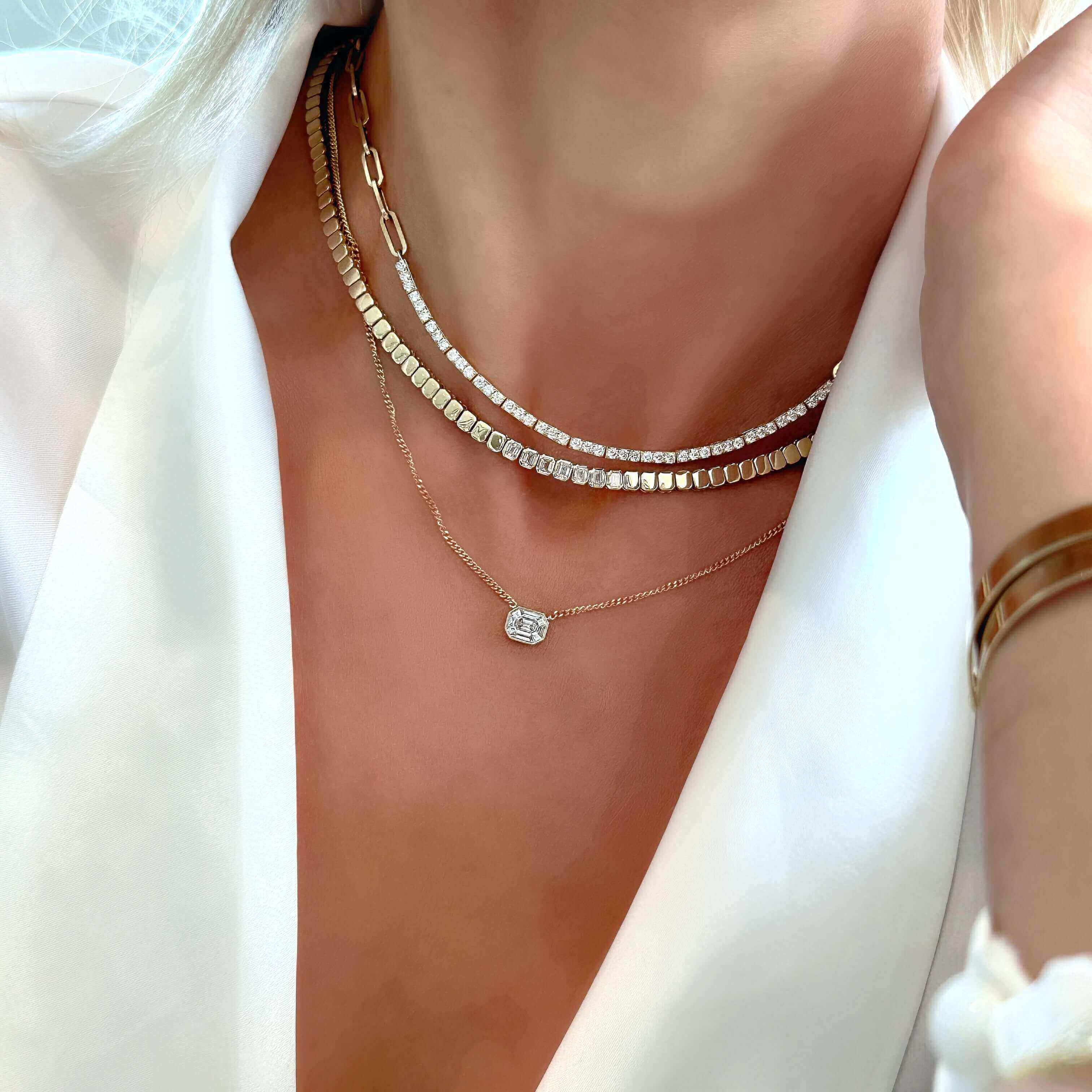 Diamond Tennis Link + Paper Clip Necklace in 14K Gold | Izakov