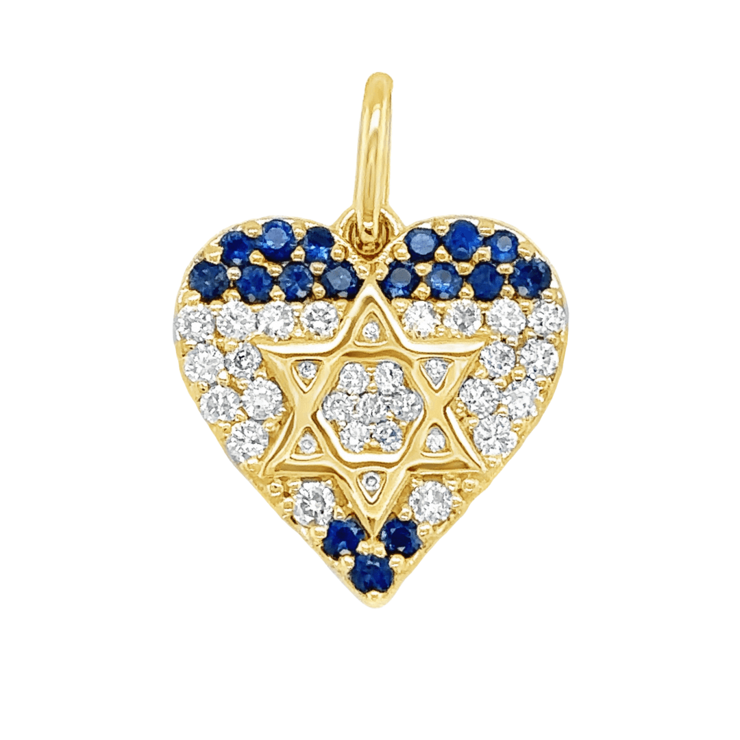 14K Gold Diamonds & Sapphires Israel Flag Heart Pendant - Charms & Pendants - Izakov Diamonds + Fine Jewelry