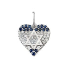 Heart-shaped pendant with Star of David, blue and white diamonds - elegant jewelry from our premium collection.