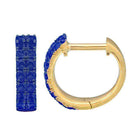 Gold hoop earrings with blue gemstones from our exclusive jewelry collection.