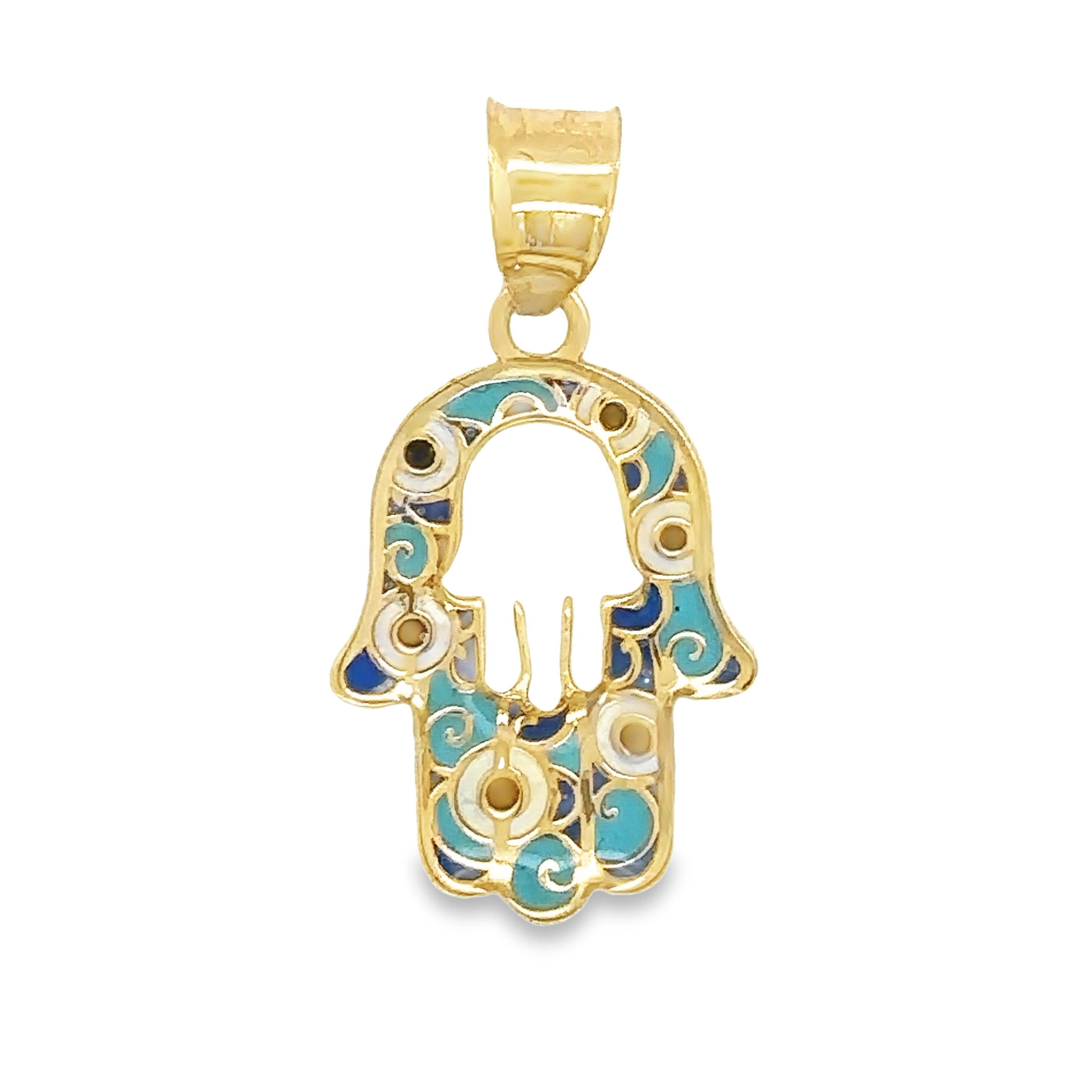 14K Gold Enamel Hamsa Necklace Charm - Charms & Pendants - Izakov Diamonds + Fine Jewelry