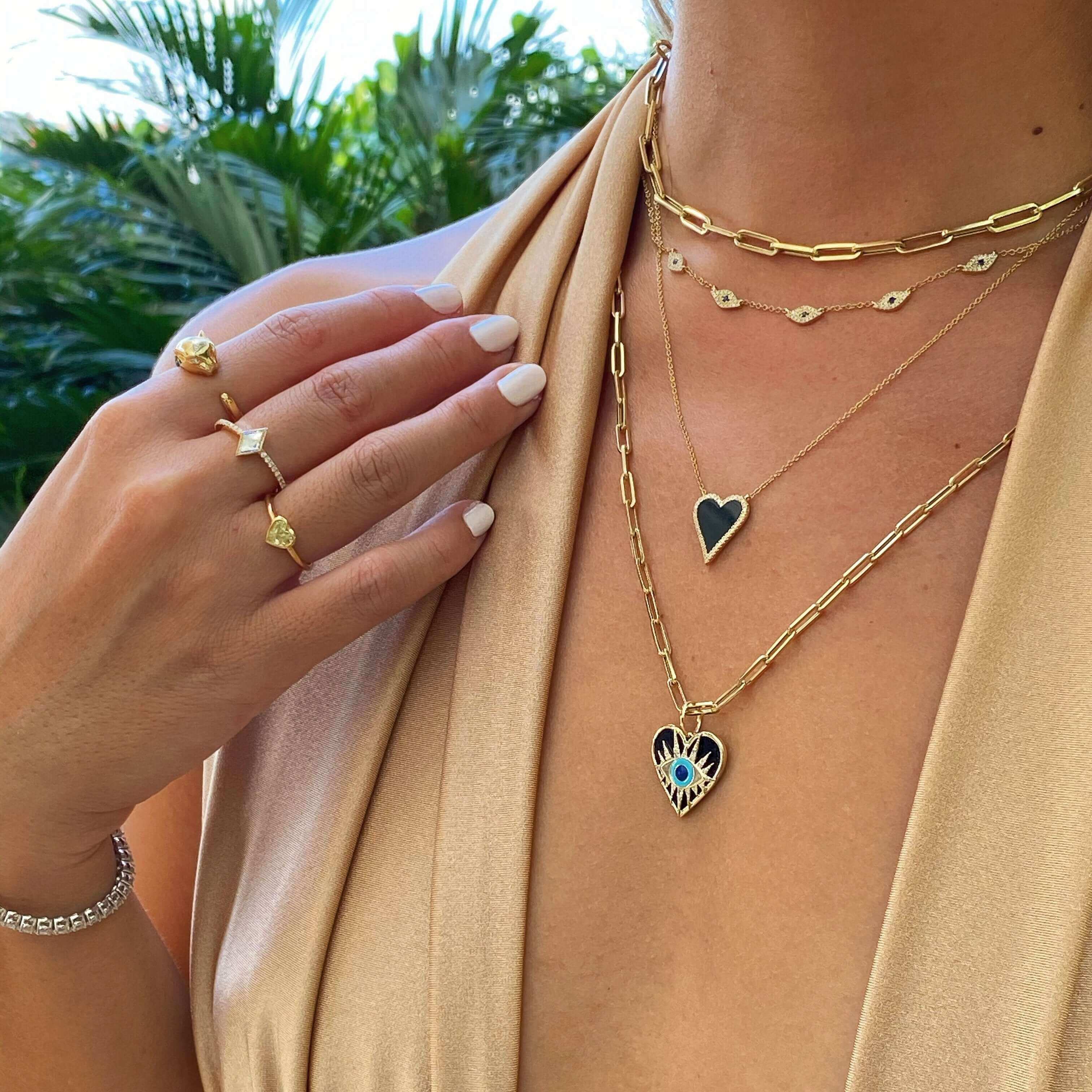 14K Gold Evil Eye on Black Onyx Heart Necklace Charm - Charms & Pendants - Izakov Diamonds + Fine Jewelry
