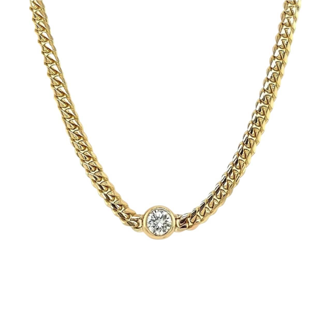 14K Gold Floating Bezel Diamond Cuban Link Necklace – IZAKOV