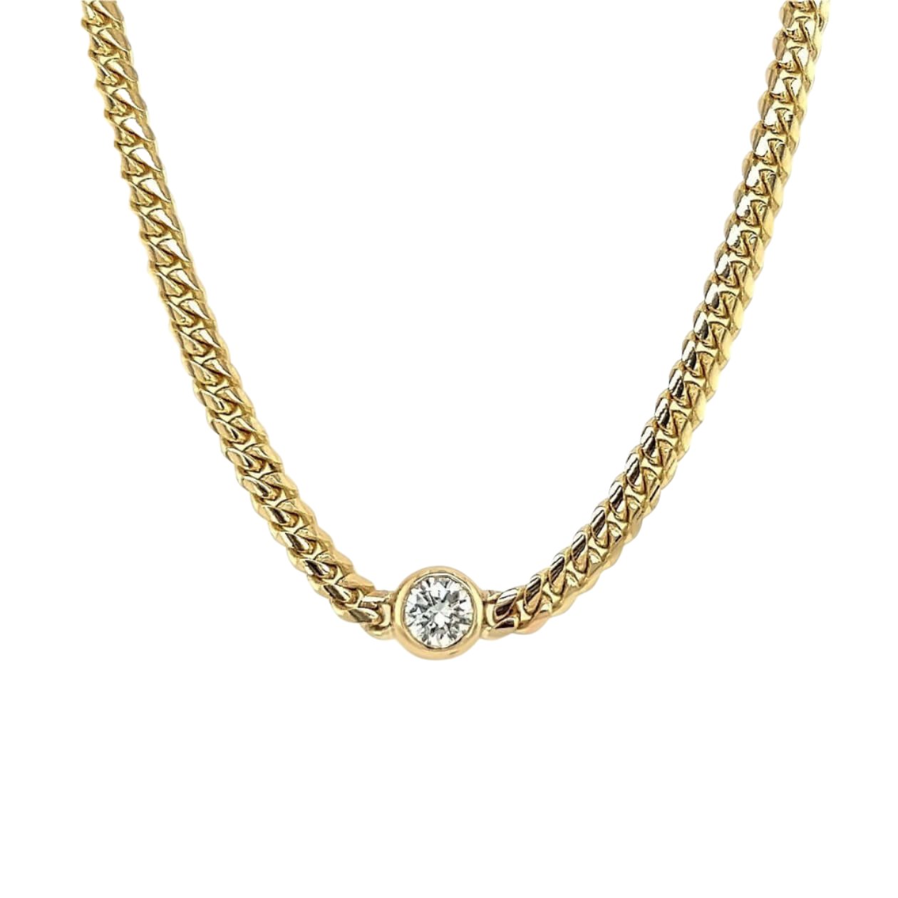 Elegant gold chain necklace with a solitaire diamond pendant from our luxury jewelry collection. Perfect for any special occasion.