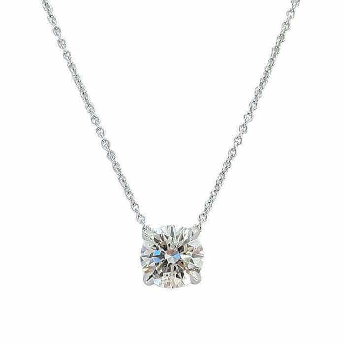 Elegant diamond solitaire necklace on silver chain from our luxury jewelry collection.