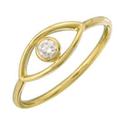 14K Gold Gemstone Bezel Evil Eye Ring with Diamond, Elegant Jewelry for Protection and Style