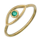 14K gold evil eye ring with emerald bezel gemstone offering elegance and protection, designed to keep negative energy at bay.