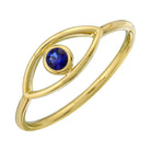 14K Gold Evil Eye Ring with Sapphire Gemstone Bezel, elegant protection jewelry against negative energy, luxury fashion accessory.