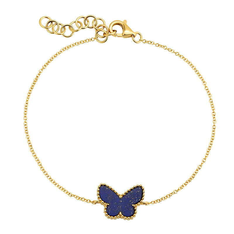 Elegant gold bracelet with blue butterfly charm from our exclusive jewelry collection