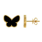 14K Gold Onyx Butterfly Button Earrings with Milgrain Detailing