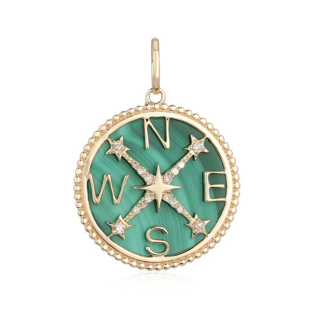 14K Gold Gemstone Compass Coin Diamond Necklace Charm - Charms & Pendants - Izakov Diamonds + Fine Jewelry
