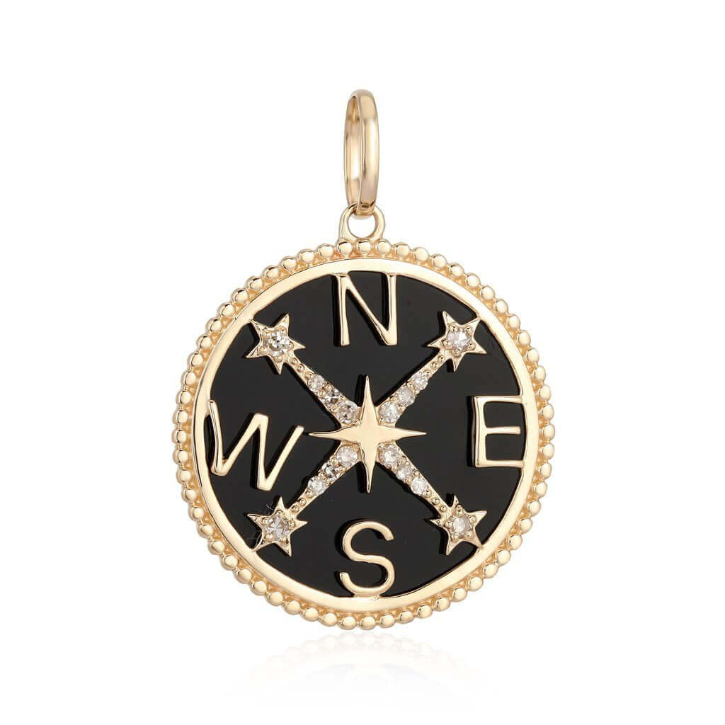 14K Gold Gemstone Compass Coin Diamond Necklace Charm - Charms & Pendants - Izakov Diamonds + Fine Jewelry