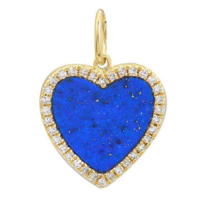 Gold heart pendant with vibrant blue center and diamond border, elegant jewelry piece by our brand