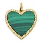 Gold heart-shaped pendant with green stone and diamond accents by our jewelry brand