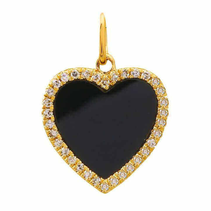 Vintage Solid 14k Yellow Gold Black outlet Onyx Heart Diamond Charm Pendant