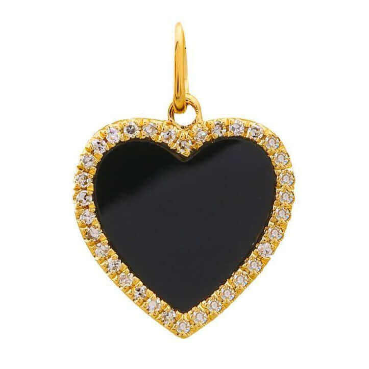 Gold heart-shaped pendant with black center and diamond accents from our luxury jewelry collection