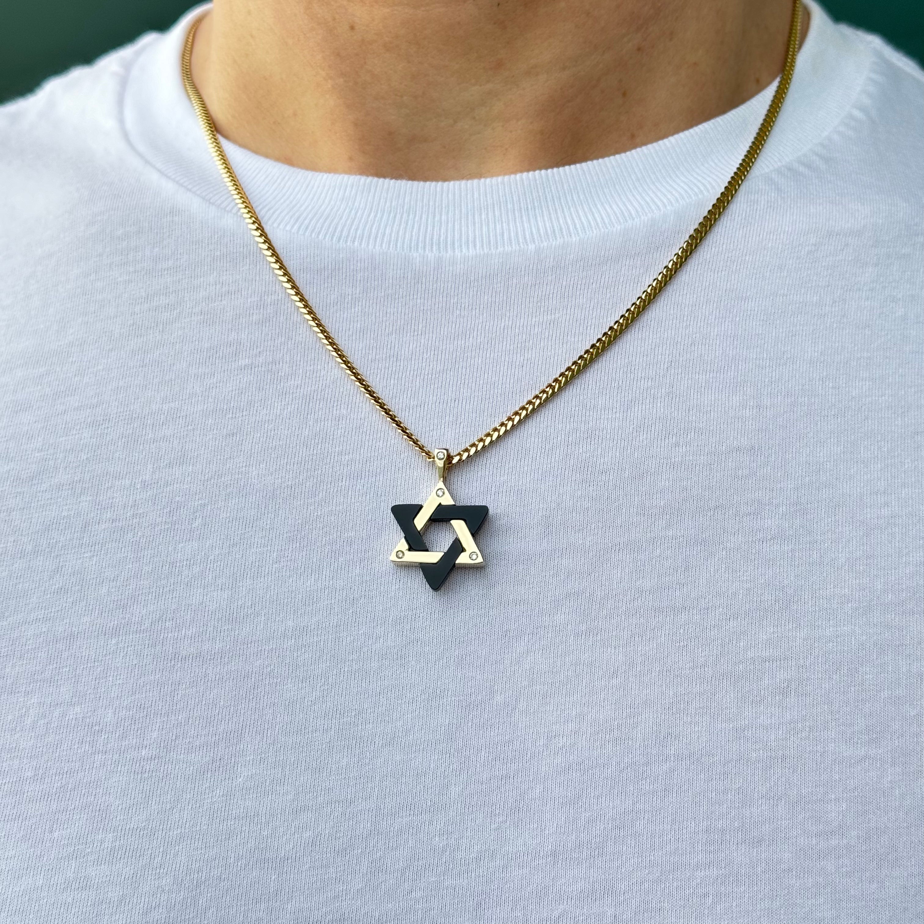 14K Gold Onyx Star of David Diamond Pendant Charms & Pendants by Izakov Diamonds + Fine Jewelry | Izakov