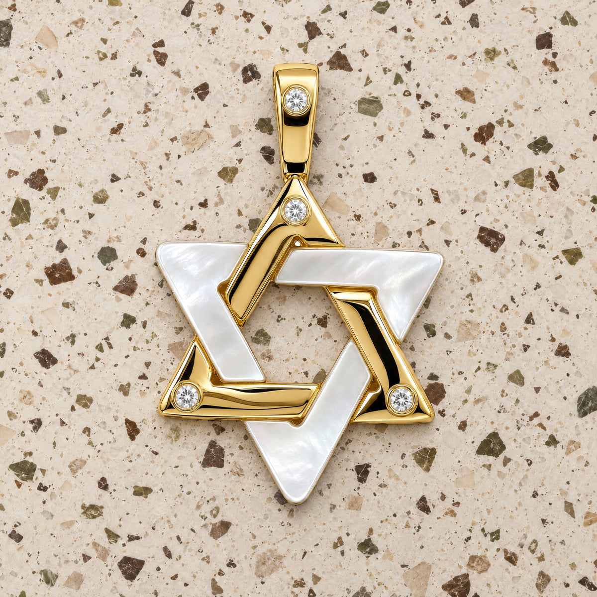 Gemstone Star of David Diamond Pendant © in 14K yellow gold, styled, Izakov Fine Jewelry