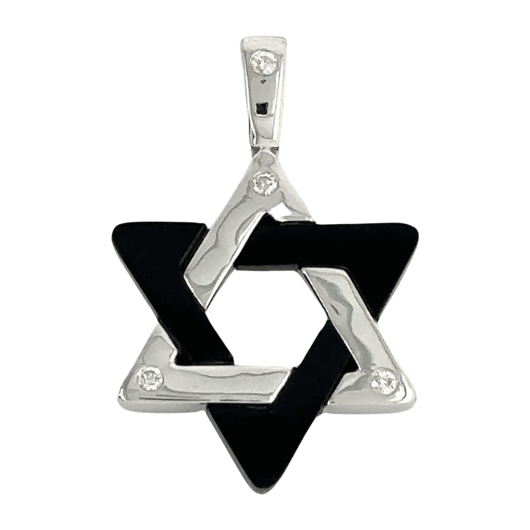 Elegant silver and black Star of David pendant with tiny crystal accents, a stunning piece from our exclusive jewelry collection.