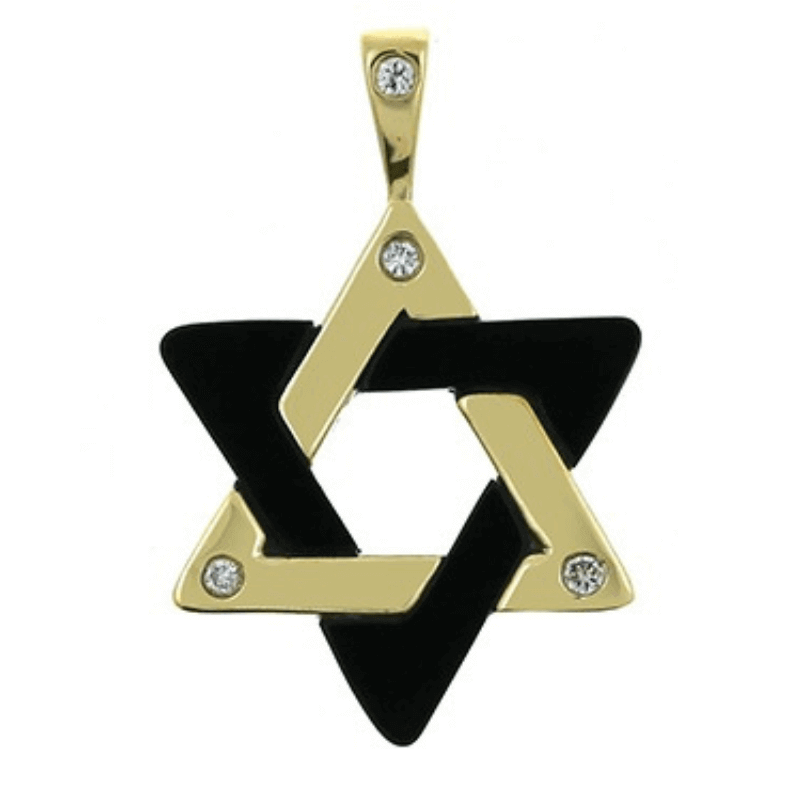 Elegant gold and black Star of David pendant with diamonds from our exclusive jewelry collection