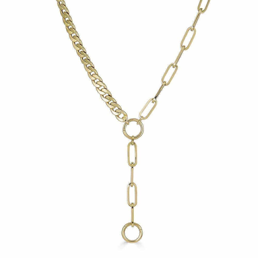 Elegant gold chain necklace from our exclusive jewelry collection, featuring a unique link design for a sophisticated touch.